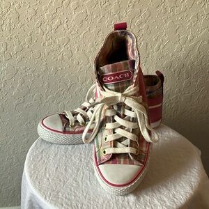 Coach: Franca (A1756) Pink Plaid High-Top Sneakers- 5.5